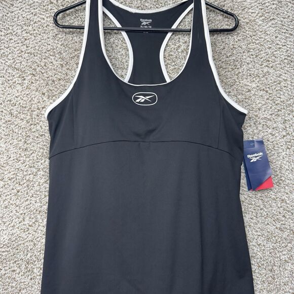 Reebok Retro Acvite Tennis Dress Black Women XL Attached Short Bra With Pads New - Picture 3 of 16